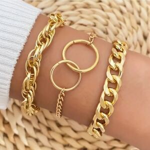 3 Punk Style Gold Plated Chain Bracelet
